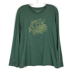 Life is Good Jeep Graphic Long Sleeve Tee Shirt Green Womens size Medium